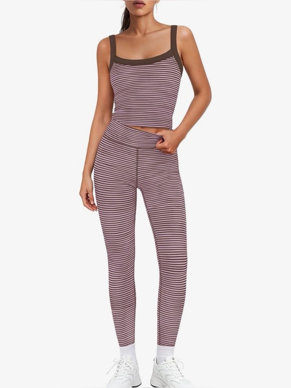 XS NWT workout Striped Mauve and Brown High-Waist Leggings Set